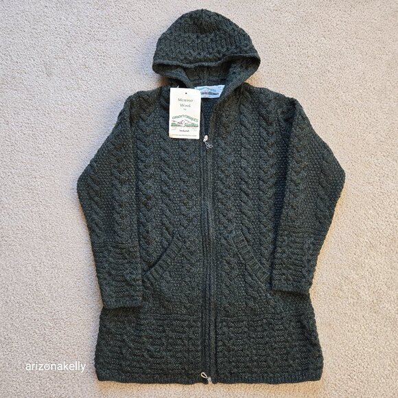 Aran Crafts Sweaters - NWT Aran Crafts Merino Cable Knit Hoodie Sweater Jacket Small Ireland